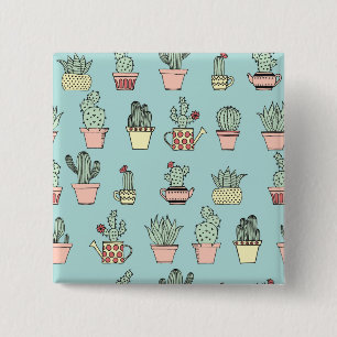Colourful Cute Cactus In Hand Drawn Style Pattern 2 Inch Square Button