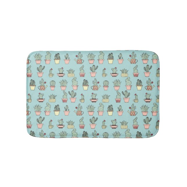 Colourful Cute Cactus In Hand Drawn Style Pattern Bath Mat (Front)