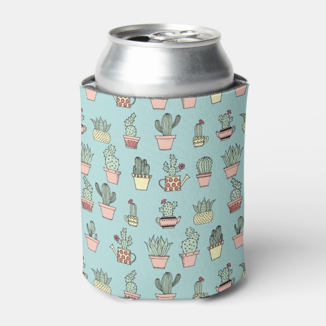 Colourful Cute Cactus In Hand Drawn Style Pattern Can Cooler (Can Front)