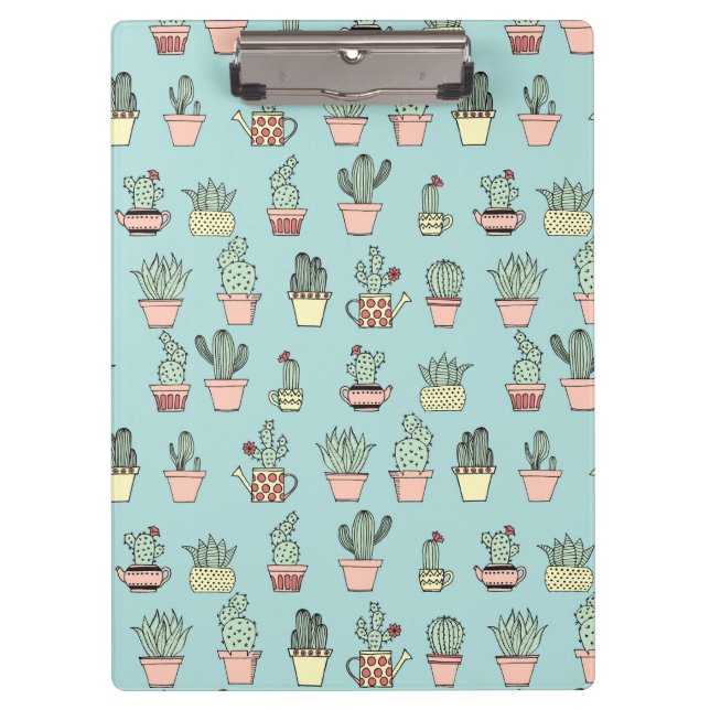 Colourful Cute Cactus In Hand Drawn Style Pattern Clipboard (Front)