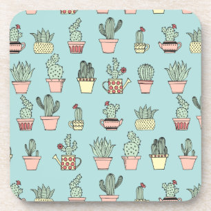 Colourful Cute Cactus In Hand Drawn Style Pattern Coaster