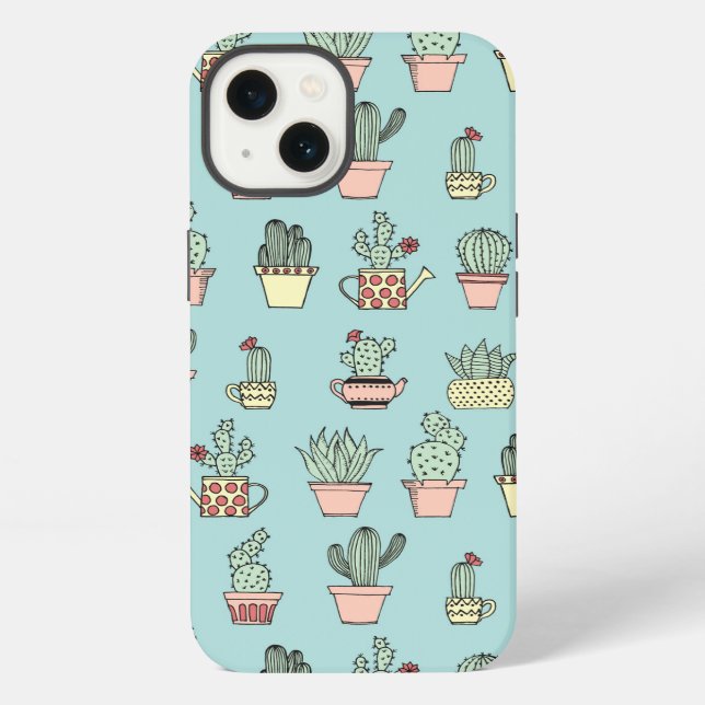 Colourful Cute Cactus In Hand Drawn Style Pattern iPhone Case (Back)