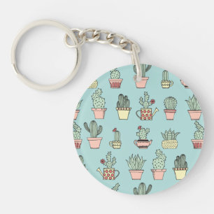 Colourful Cute Cactus In Hand Drawn Style Pattern Keychain