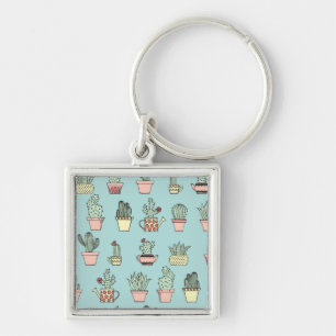 Colourful Cute Cactus In Hand Drawn Style Pattern Keychain