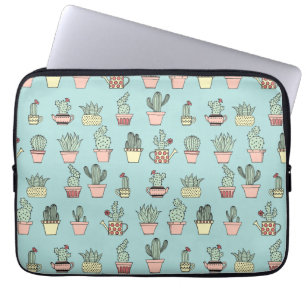 Colourful Cute Cactus In Hand Drawn Style Pattern Laptop Sleeve