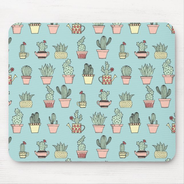Colourful Cute Cactus In Hand Drawn Style Pattern Mouse Pad (Front)