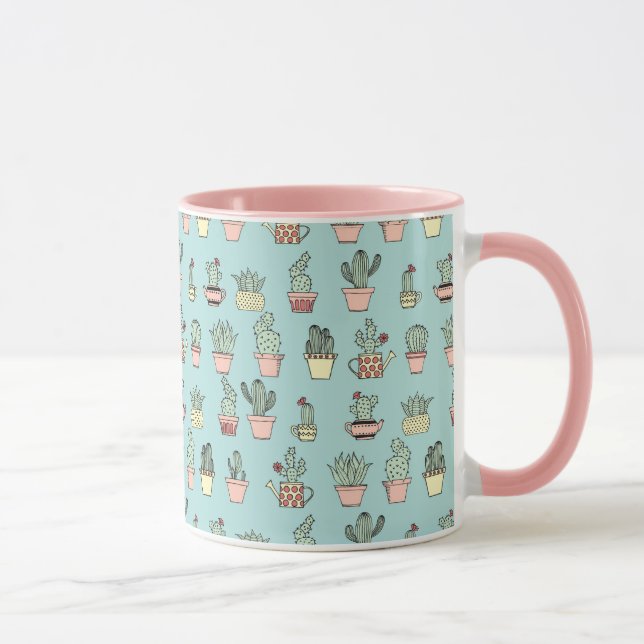Colourful Cute Cactus In Hand Drawn Style Pattern Mug (Right)