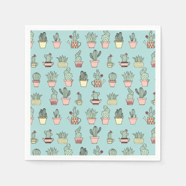 Colourful Cute Cactus In Hand Drawn Style Pattern Napkin (Front)