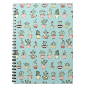Colourful Cute Cactus In Hand Drawn Style Pattern Notebook