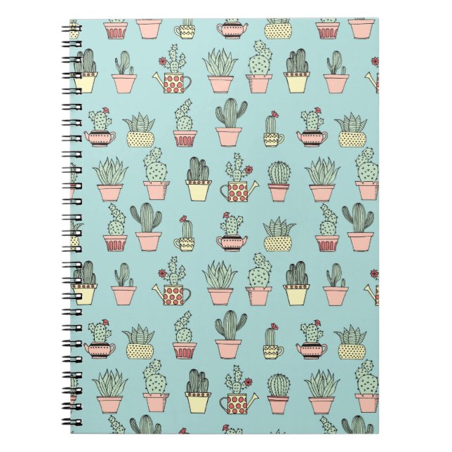 Colourful Cute Cactus In Hand Drawn Style Pattern Notebook (Front)