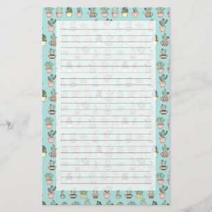 Colourful Cute Cactus In Hand Drawn Style Pattern Stationery