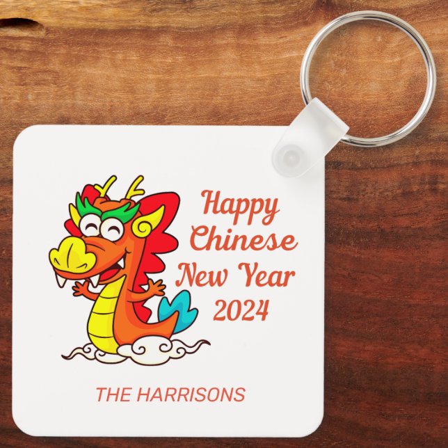 Colourful Cute Cartoon Dragon Chinese New Year  Keychain (Back)