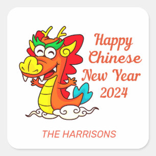 Colourful Cute Cartoon Dragon Chinese New Year  Square Sticker