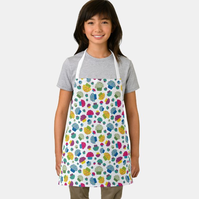 Colourful Cute Cartoon Frosted Cupcake Pattern Apron (Insitu)