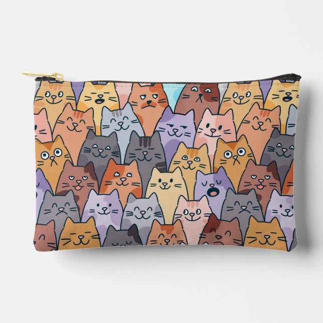 Colourful Cute Cat Crowd Pattern Whimsical Cat Fac Accessory Pouch (Front)