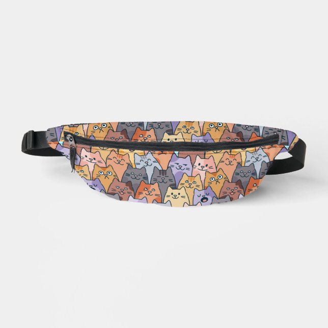 Colourful Cute Cat Crowd Pattern Whimsical Cat Fac Fanny Pack (Front)