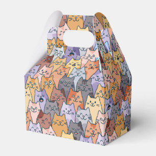 Colourful Cute Cat Crowd Pattern Whimsical Cat Fac Favor Box