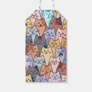 Colourful Cute Cat Crowd Pattern Whimsical Cat Fac Gift Tags