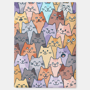 Colourful Cute Cat Crowd Pattern Whimsical Cat Fac Magnet