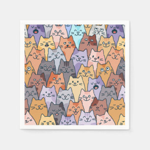 Colourful Cute Cat Crowd Pattern Whimsical Cat Fac Napkin