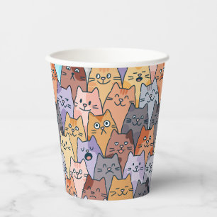 Colourful Cute Cat Crowd Pattern Whimsical Cat Fac Paper Cups