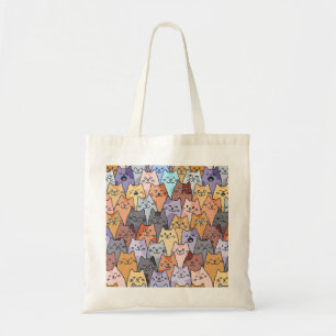 Colourful Cute Cat Crowd Pattern Whimsical Cat Fac Tote Bag
