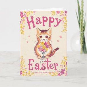Colourful Cute Cat Easter, Personalized Easter  Holiday Card
