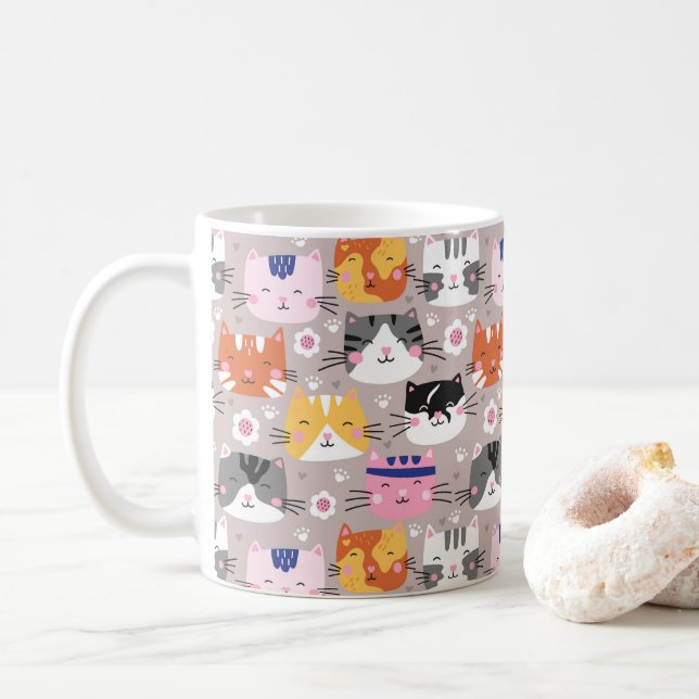 Colourful Cute Cats Coffee Mug (With Donut)