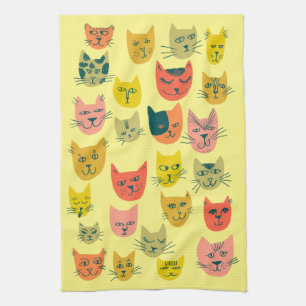 Colourful Cute Cats Kittens Blue Kitchen Towel