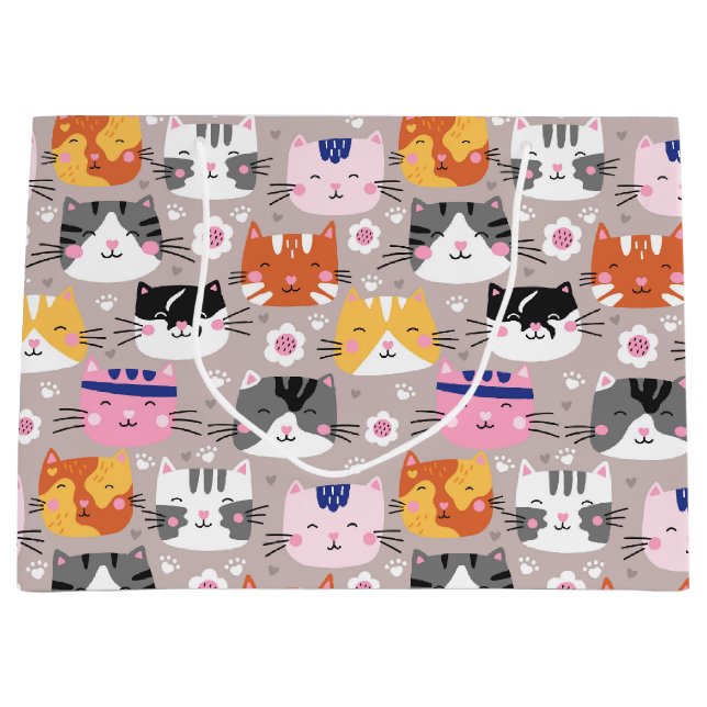 Colourful Cute Cats Large Gift Bag (Front)