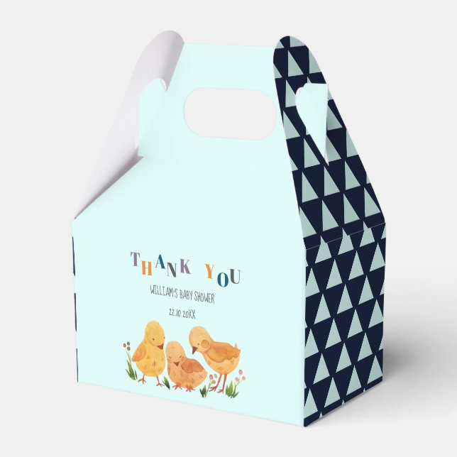 Colourful Cute Chicken Family Boy Thank You Favor Box (Front Side)