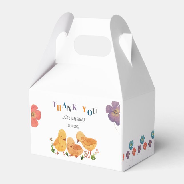 Colourful Cute Chicken Family Floral Thank You Favor Box (Front Side)