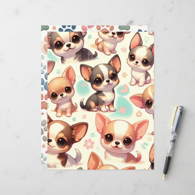 Colourful Cute Chihuahua Dog Scrapbook Paper (Front/Back In Situ)