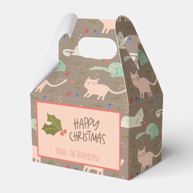 Colourful Cute Christmas Cats Favor Box (Front Side)
