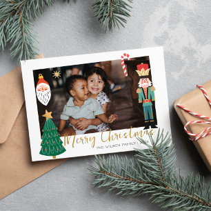 Colourful Cute Christmas Family Photo  Holiday Car Card