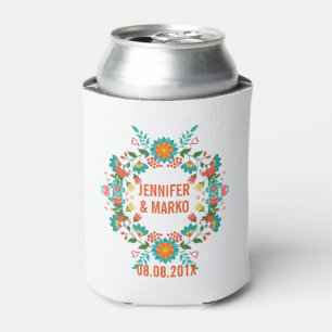Colourful Cute Colourful Retro Floral Wreath Can Cooler