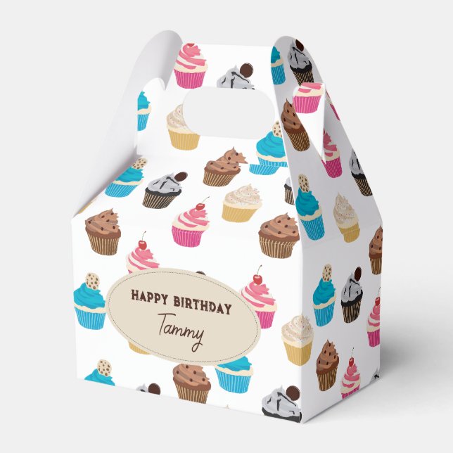 Colourful Cute Cupcakes Pattern Birthday Party Favor Box (Front Side)