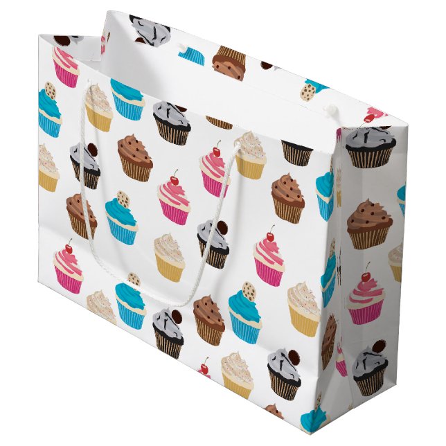 Colourful Cute Cupcakes Pattern  Large Gift Bag (Front Angled)