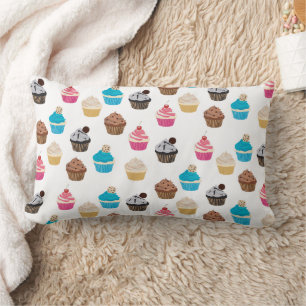 Colourful Cute Cupcakes Pattern Lumbar Pillow