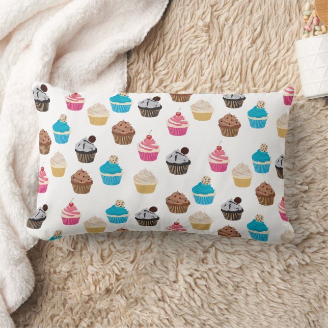 Colourful Cute Cupcakes Pattern  Lumbar Pillow (Blanket)