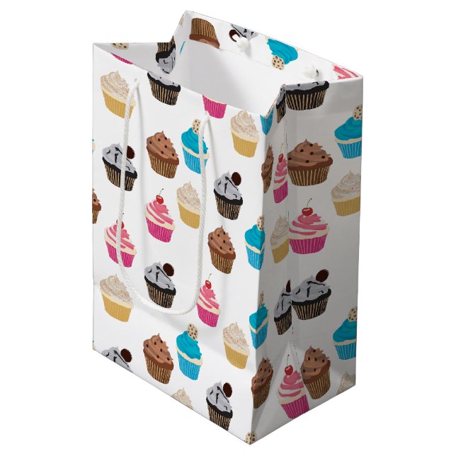 Colourful Cute Cupcakes Pattern  Medium Gift Bag (Front Angled)