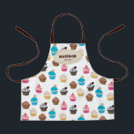 Colourful Cute Cupcakes Pattern Monogram Apron<br><div class="desc">A colourful cute cupcake pattern design featuring different kinds of flavoued cupcakes. A perfect design for anyone who adores cupcakes, food art, baking, desserts etc. An adorable colourful cupcake pattern design with different cupcake flavours such as chocolate, vanilla, cherry, blueberry, cookies etc. Ideal gift or home décor for anyone who...</div>