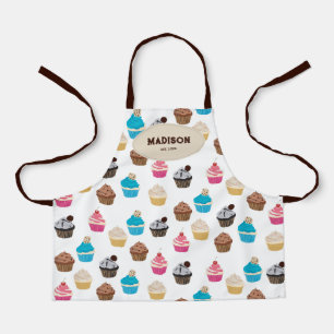 Colourful Cute Cupcakes Pattern Monogram Apron