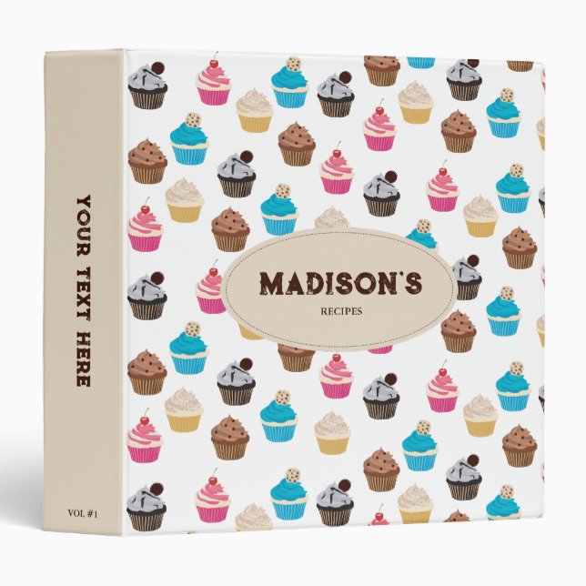 Colourful Cute Cupcakes Pattern Recipe Binder (Front/Spine)