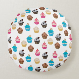 Colourful Cute Cupcakes Pattern  Round Pillow