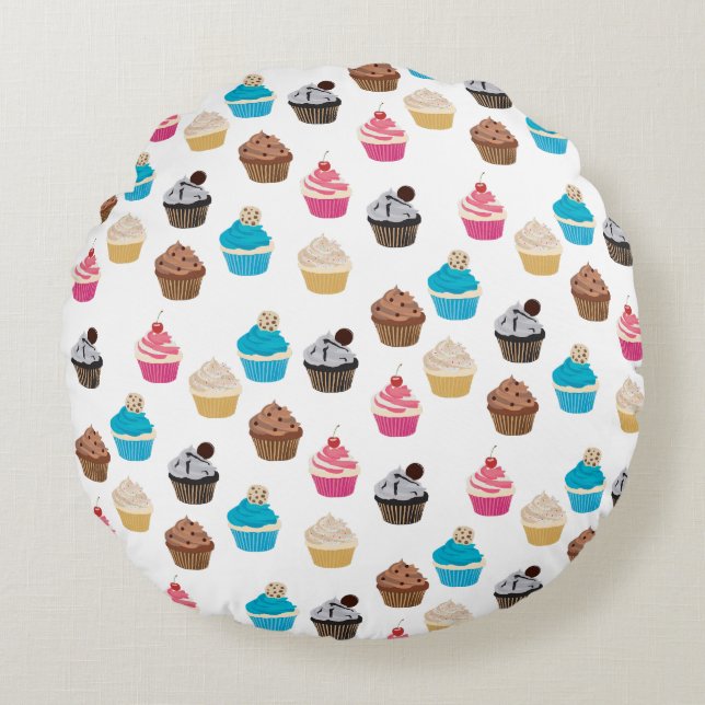 Colourful Cute Cupcakes Pattern  Round Pillow (Front)