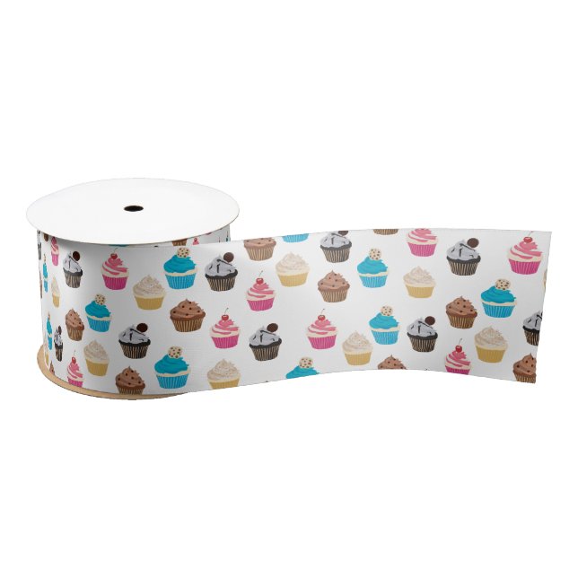 Colourful Cute Cupcakes Pattern  Satin Ribbon (Spool)