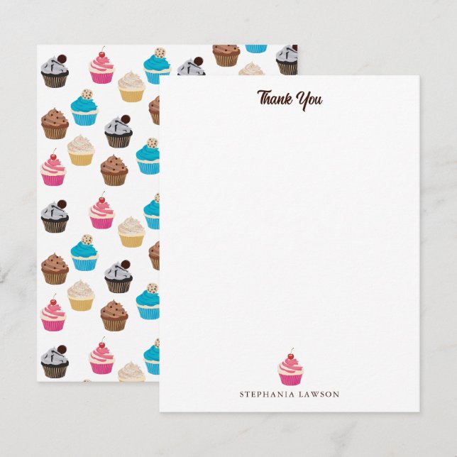 Colourful Cute Cupcakes Pattern  Thank You Card (Front/Back)