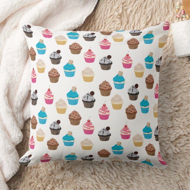 Colourful Cute Cupcakes Pattern  Throw Pillow (Blanket)