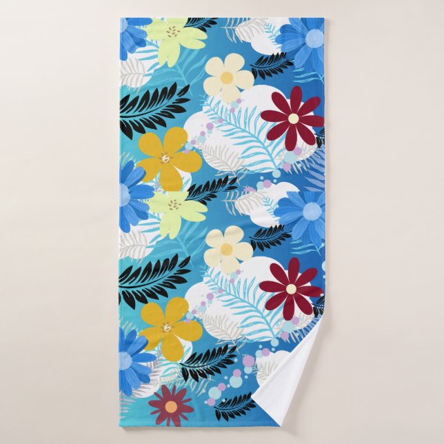Colourful Cute Daisies Ferns Bubbles Clouds Patter Bath Towel Set (Bath Towel)